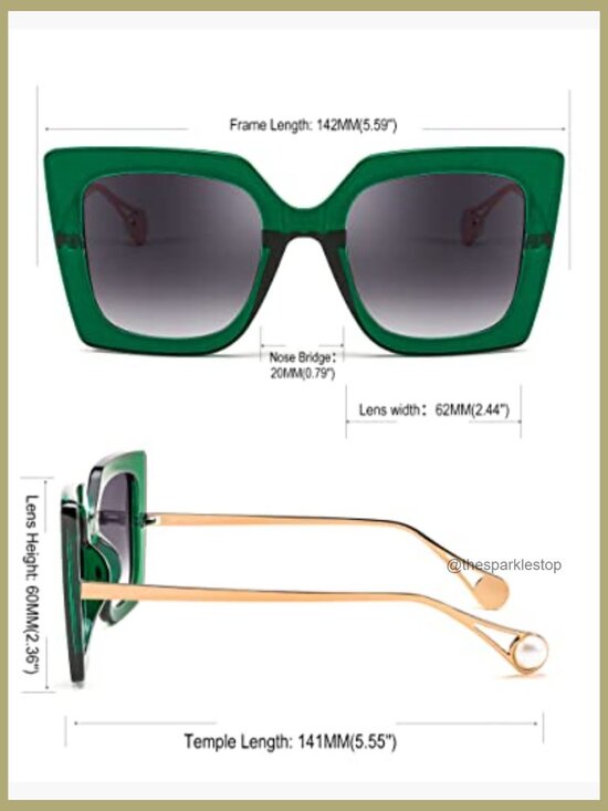 Oversized Square Cat Eye Sunglasses with Pearl Inlay, UV400 Protection